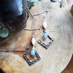 Handmade Boho Tribal Charm x Czech Teardrop x Mother of Pearl Earrings